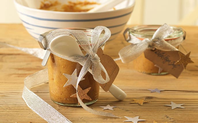 Senf, Glas, Masche, Weihnachtsgeschenk