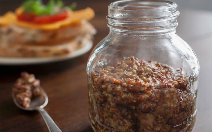 Senf, Senfkörner, Einmachglas, Löffel