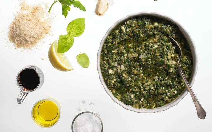 Zitrone, Basillikum, Brösel, Salz, Italienische Grüne Sauce, Beilage, Sauce, Servus Rezept