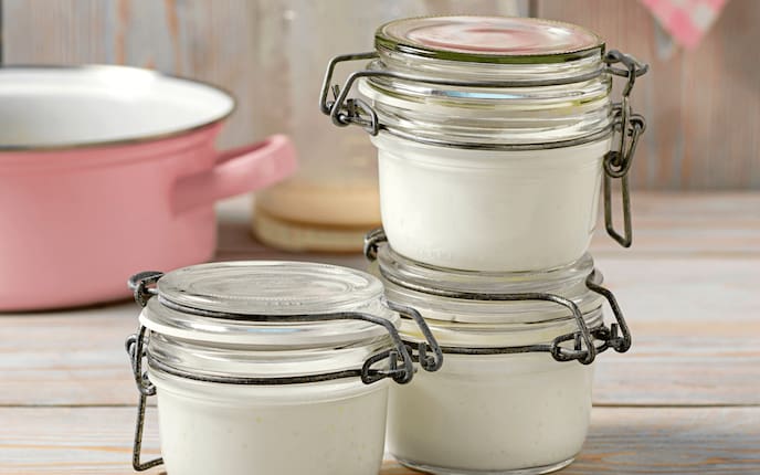 Joghurt selber machen und vermehren, Einmachglas, Kochtopf