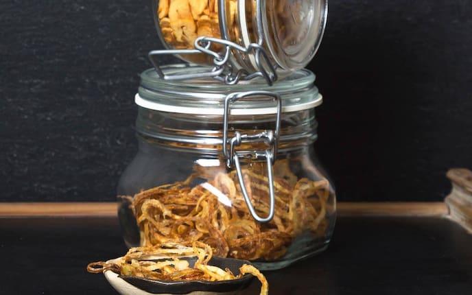 Zwiebel, Knoblauch, Chips, Rexgläser, Einmachgläser, Beilage Servus Rezept