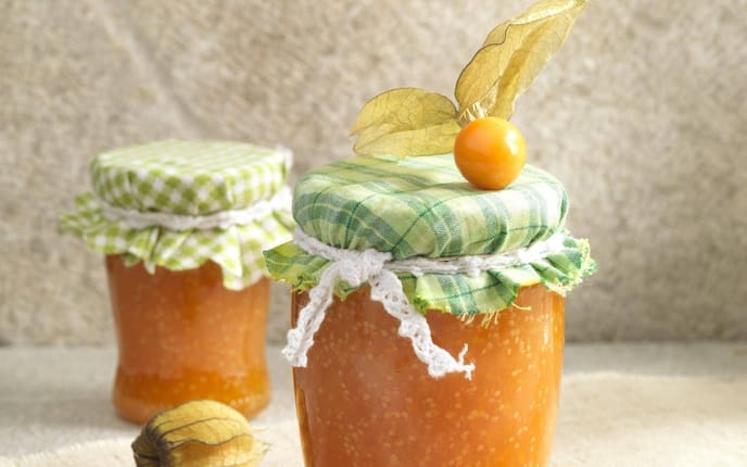 Physalis-Marmelade, Marmeladengläser, Marmelade, Eingemachtes, Servus Rezept