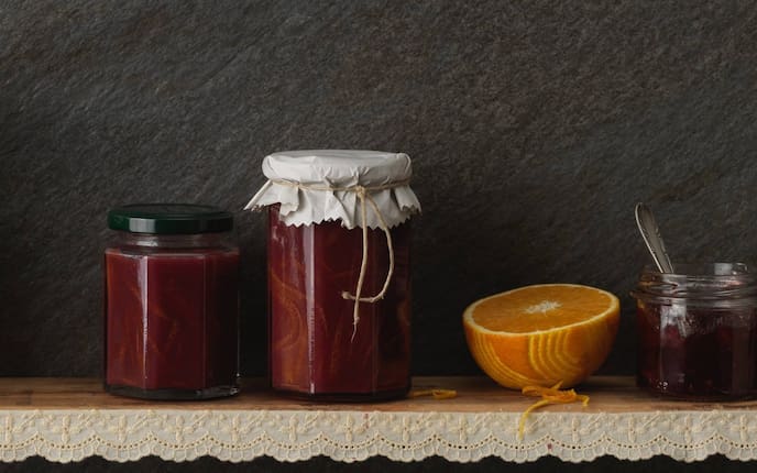 Sauce Cumberland, Orange, Senf, Einmachglas, Löffel