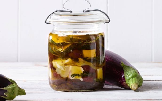 eingelegte Zucchini, eingelegte Melanzani, Rexglas, Kräuter, Beilage, Servus Rezept