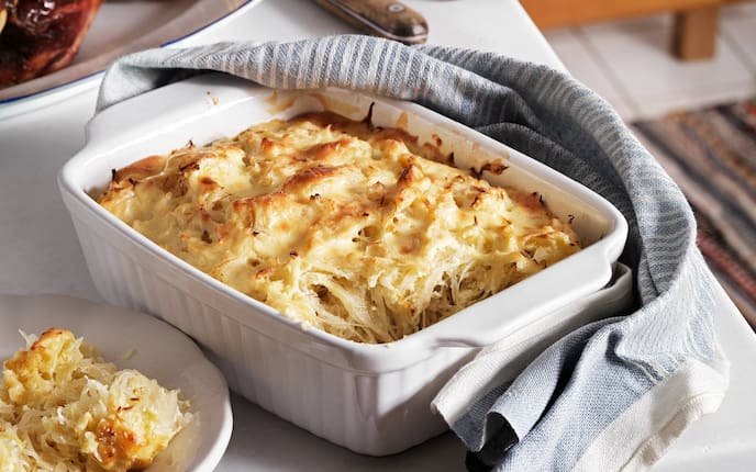 Sauerkraut, gebackenes Sauerkraut, ofenfeste Form, Beilage, Servus Rezept