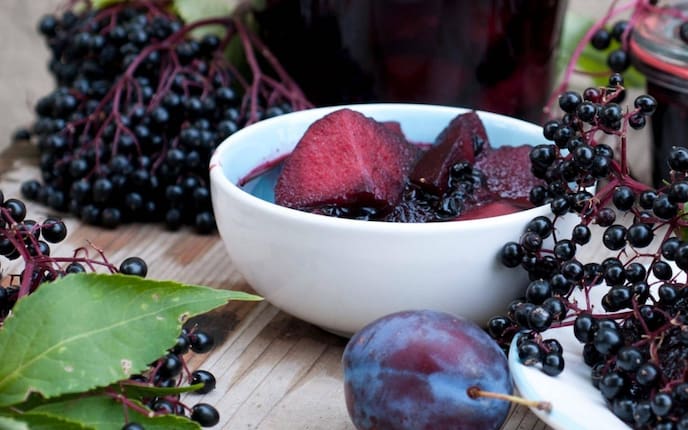 Hollunder, Äpfel, Holunderbeeren, Holunder, Zwetschken, Hollerkoch, Rezept