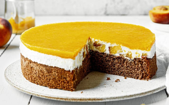 Biskuittorte, Topfentorte, Quarkkuchen, Pfirsichcreme, Christina Bauer