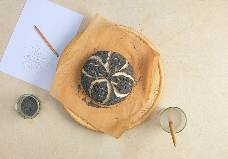 Muster, Vorlage, Brotmuster, Brot, Weissbrot, Teig, Mohn, Wasser, Backpapier