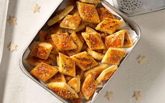 Käsebäckerei, Sesam, Kümmel, Paprika