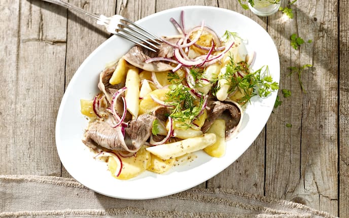 Erdäpfelsalat, Tafelspitz, Spargel, Rezept