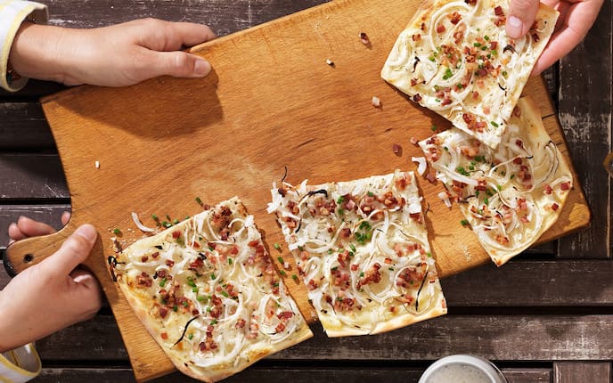 Flammkuchen, Rezept, Flammkuchen pikant