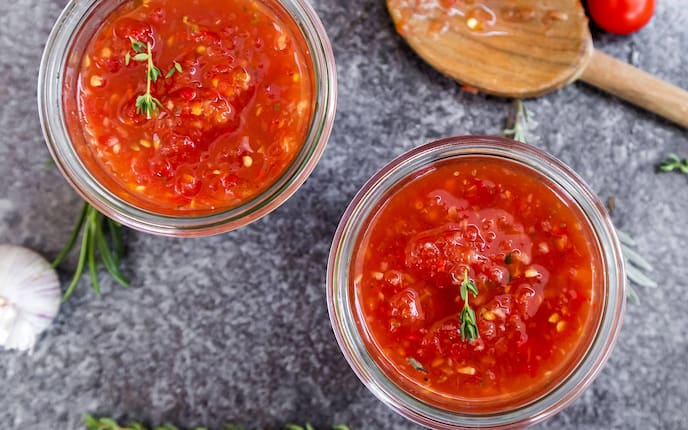 Paradeis-Sauce mit Rosmarin und Thymian