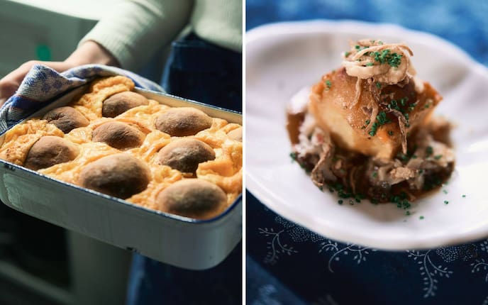 Zu den gebackenen Speckknödeln passt ein Sauerkraut ganz hervorragend.