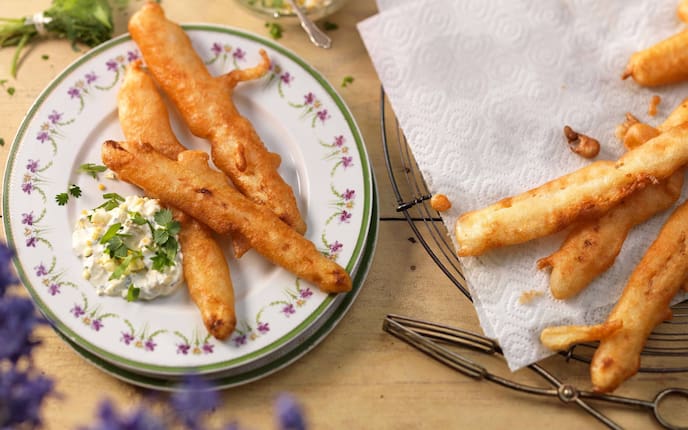 Gebackener Spargel, Weißweinteig, Weinteig, Rezept
