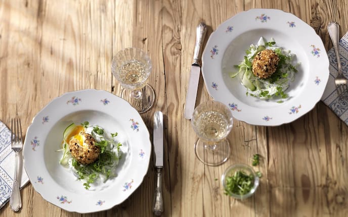 Gebackenes Ei, Kresse, Panier, Vorspeise, Rezept