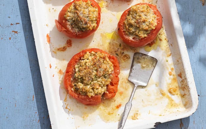 Paradeiser, Fleischtomaten, gefüllt, Basilikumrisotto, Rezept, Servus