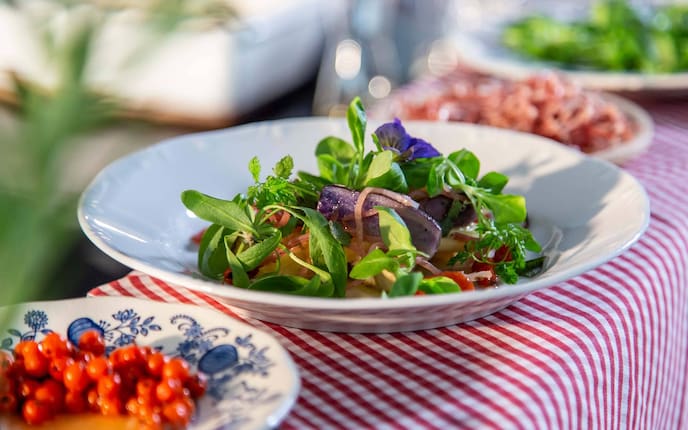 Erdfrüchtesalat, Speck-Heu, Servus, Rezept