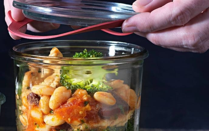 Bohnen, Hendl, Brokkoli, Glas, hauptspeise, Servus Rezept, Huhn, Geflügel