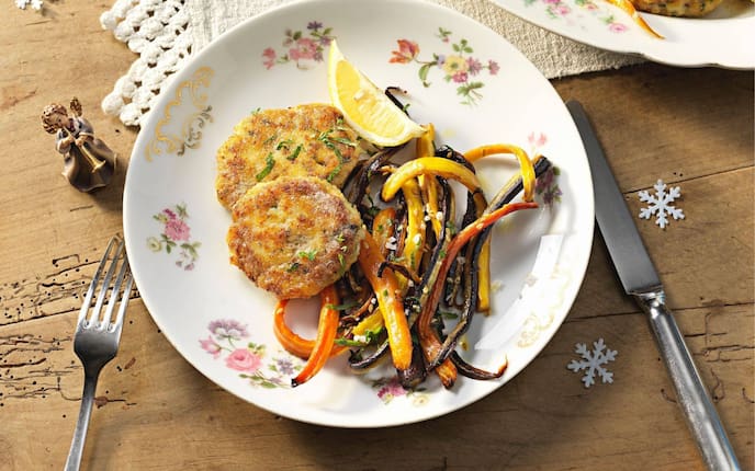 Fischlaibchen, Zander, Wurzelgemüse, Zitronenspalte, Servus Rezept