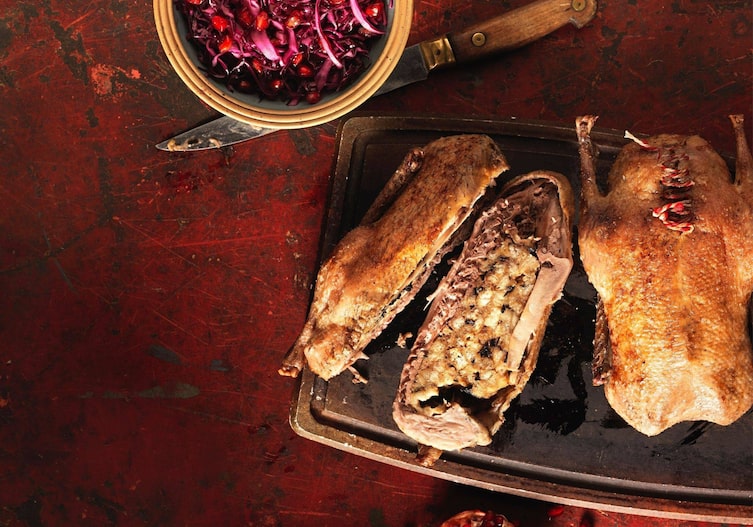 Ente, gefüllte Wildente, gebratene Wildente, Festessen, Rotkraut, Hauptspeise, Servus Rezept