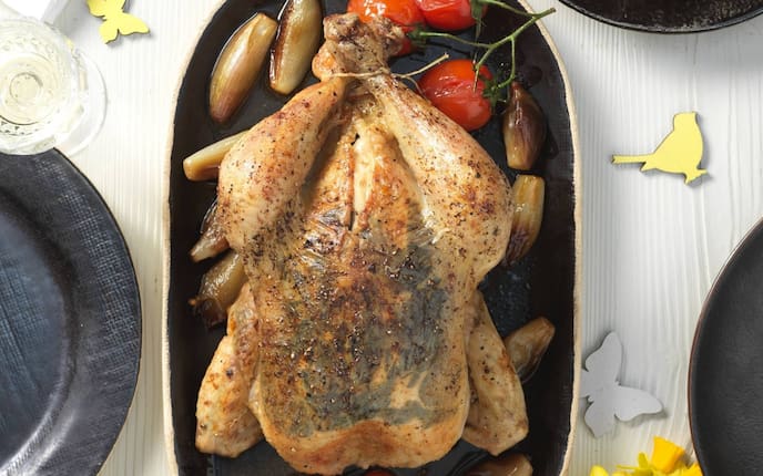 Kräuterhendl, Karottenpolenta, Tomaten, Kartoffeln, Hauptspeise, Servus Rezept