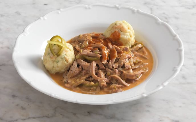 Kalbsbeuschel, Kalb, Fleisch, Semmelknödel, Teller