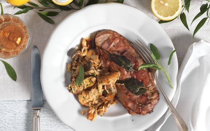 Kalbsschnitzel, Reis, Schwammerl, Zitronen, Weißwein, Salbeiblätter, Hauptspeise, Servus Rezept