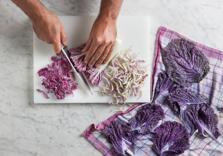 Messer, Brett, Hände, Kohl