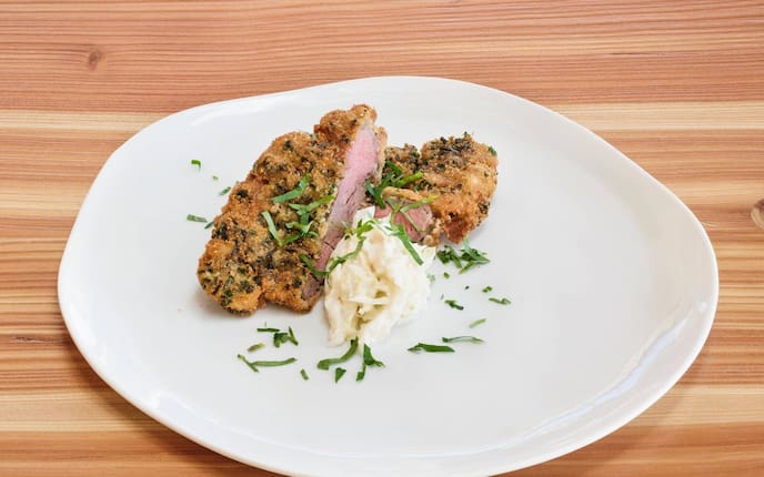 Rostbraten, Angus-Ochse, Kräuterpanier, Chinakohlsalat, Hauptspeise, Servus Rezept