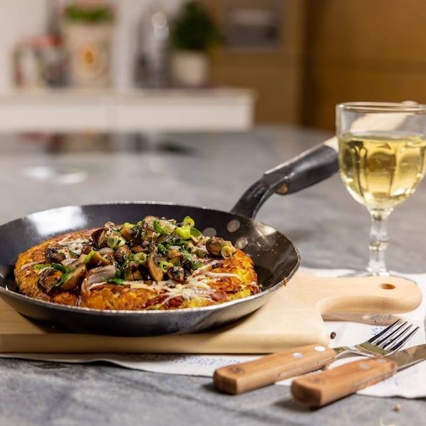 Rösti, Frühlingszwiebel, Pilze, Speck, Weisswein, Hauptspeise