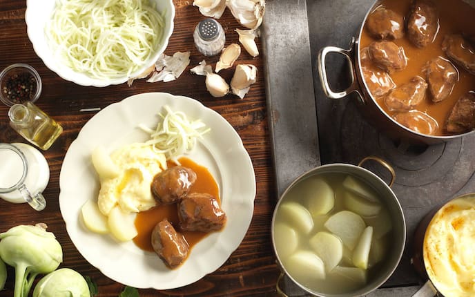 Schweinsbackerl, Kartoffel, Kohlrabi, Hauptspeise, Servus Rezept