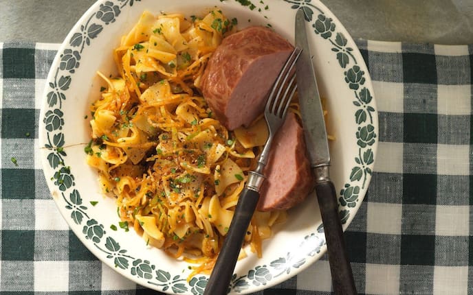 Saumeisen, Krautfleckerl, Fleckerl, Nudeln, Fleisch, Hauptspeise, Servus Rezept