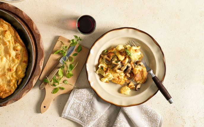 Erdäpfel Kaiserschmarren, Sprossen, Schwammerl, Rotwein, Gabel, Hauptspeise, vegetarisch, Servus Rezept