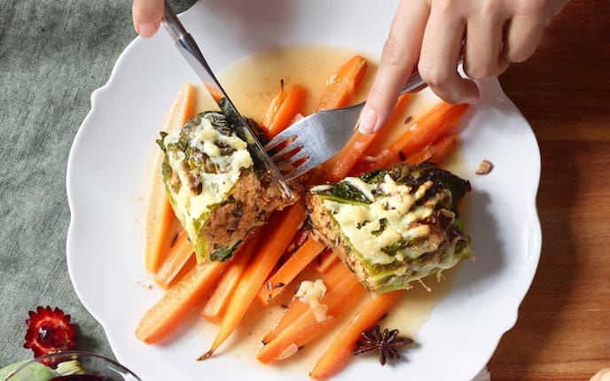 Karottenstifte, Anisstern, Kohlroulade, vegetarisch, Hauptspeise, Servus Rezept