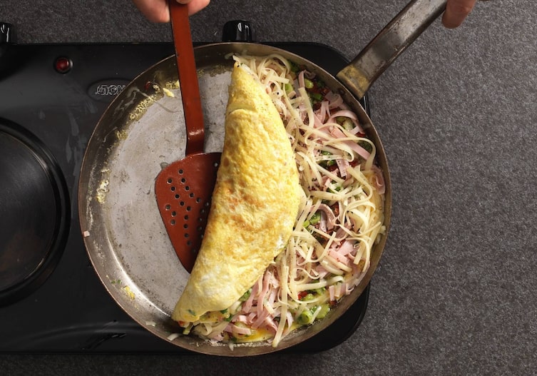 Eier, Käse, Gemüse, Küchenpalette, Pfanne