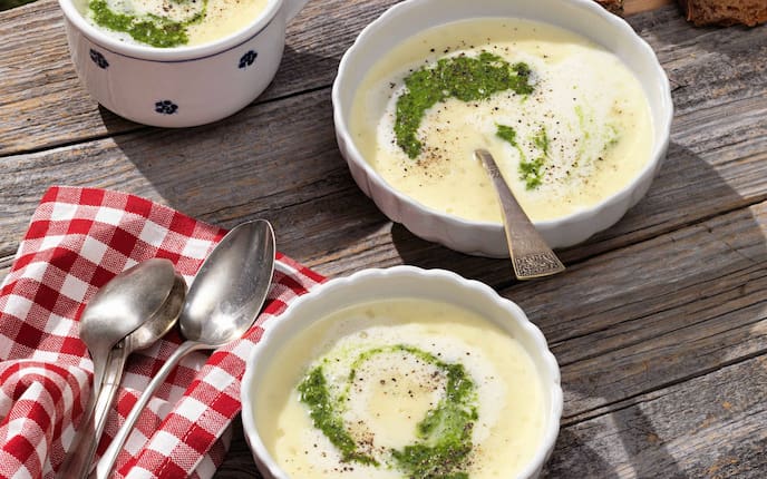 Käserahmsuppe mit Brennnesseln (Bild: Eisenhut & Mayer)