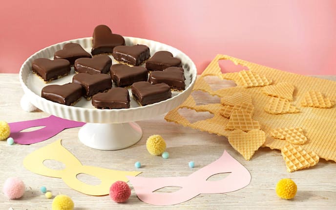 Maronieherzen, Waffeln, Kekse, Plätzchen, Schokolade, Valentinstag