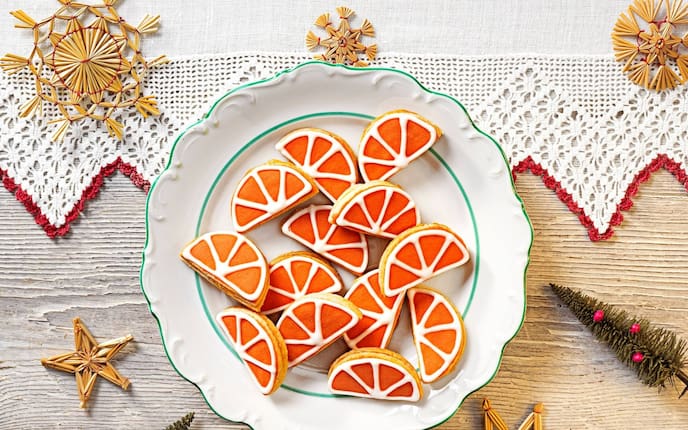 Orangenspalten, Kekse, Weihnachten, Sterne