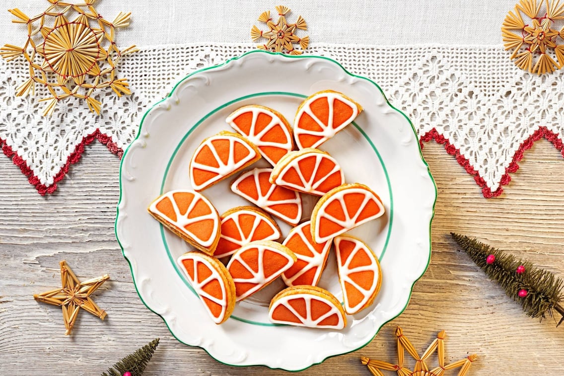 Orangenspalten, Kekse, Weihnachten, Sterne