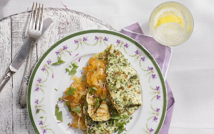 Kräuterpalatschinken, Rübenmarmelade, Rezept