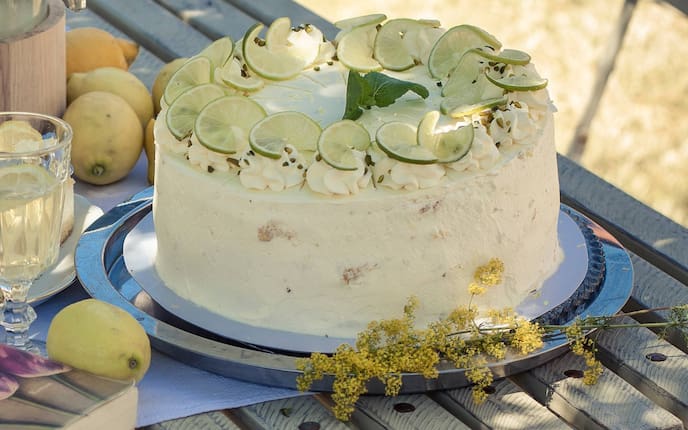 Glas, Zitrone, Zitronenscheibe, Torte, Limettenscheibe, Zitronenmelisse, Schlagobers
