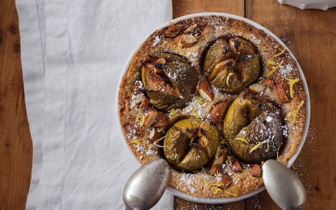 Mandel-Feigen-Kuchen, Nachspeise, Zitronenzesten, Staubzucker, Löffel, Kuchen, Servus Rezept