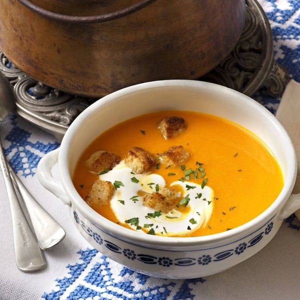 Kürbissuppe, Rezept, Croutons