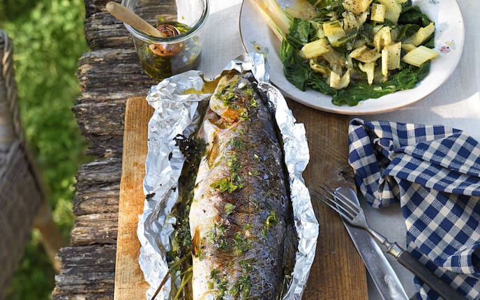 Lachsforelle, Mangold, Fisch, Servus Rezept