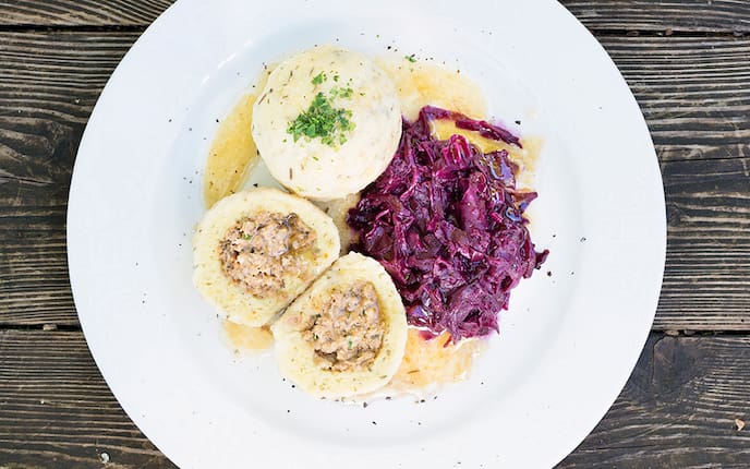 Knödel, Fleischknödel, Rotkraut, Rezept