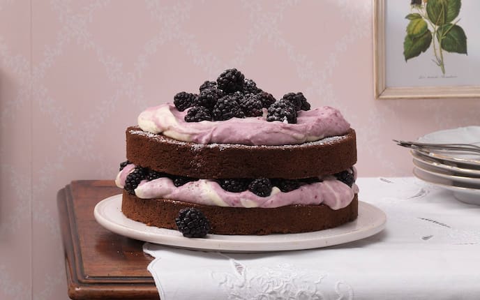 Brombeeren, Creme, Torte, Teller, Schokolade
