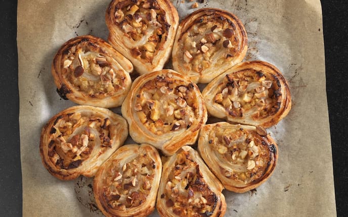 Apfel-Birnen-Blätterteigblume, Blätterteig, Apfel, Birne,