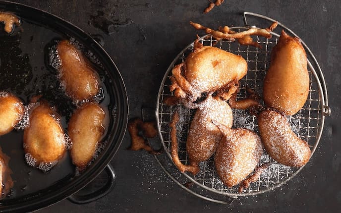 Quitten, gebacken, Germteig, Schmalz, frittieren, Nachspeise, Servus Rezept