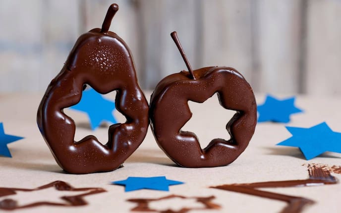 Birne, Apfel, Obst, Schokoladeglasur