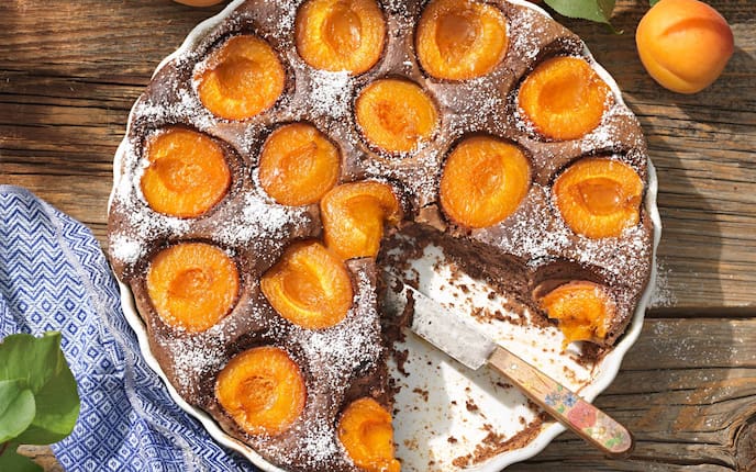 Marillen, Schokoladenkuchen, Messer, Tortenform